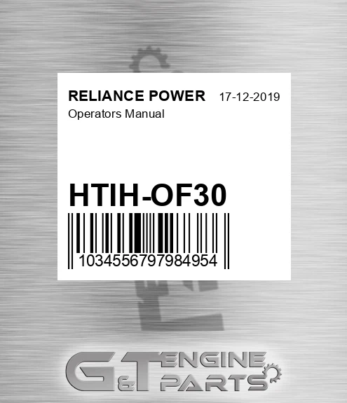 HTIH-OF30 Operators Manual for RELIANCE POWER