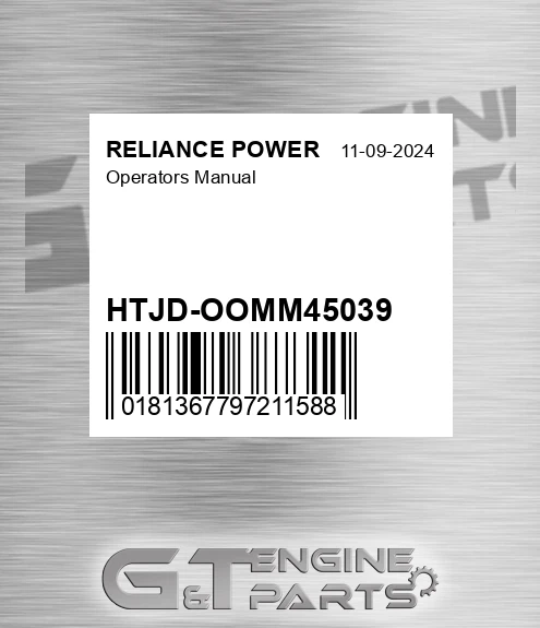 HTJD-OOMM45039 Operators Manual for RELIANCE POWER