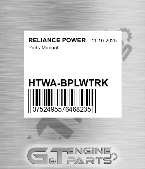 HTWA-BPLWTRK Parts Manual for RELIANCE POWER