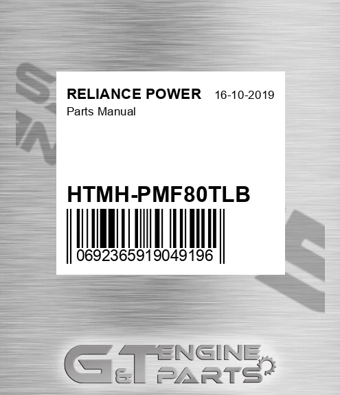 HTMH-PMF80TLB Parts Manual for RELIANCE POWER