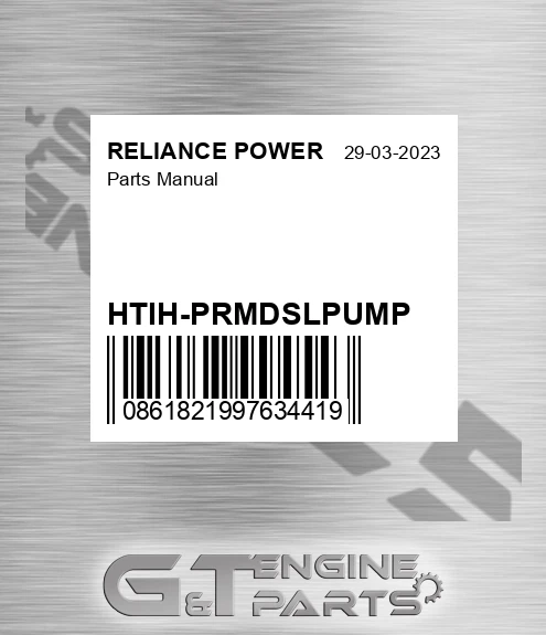 HTIH-PRMDSLPUMP Parts Manual for RELIANCE POWER