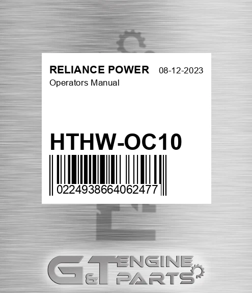 HTHW-OC10 Operators Manual for RELIANCE POWER