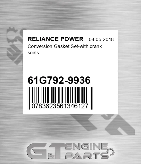 61G792-9936 Conversion Gasket Set-with Crank Seals for RELIANCE POWER