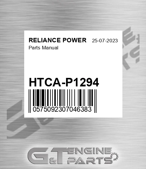 HTCA-P1294 Parts Manual for RELIANCE POWER