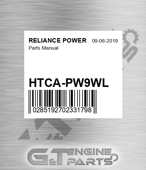 HTCA-PW9WL Parts Manual for RELIANCE POWER