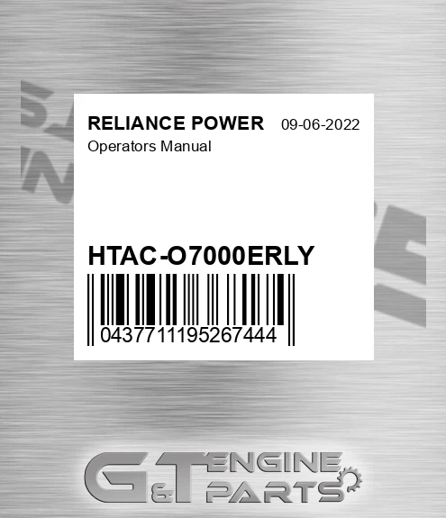 HTAC-O7000ERLY Operators Manual for RELIANCE POWER