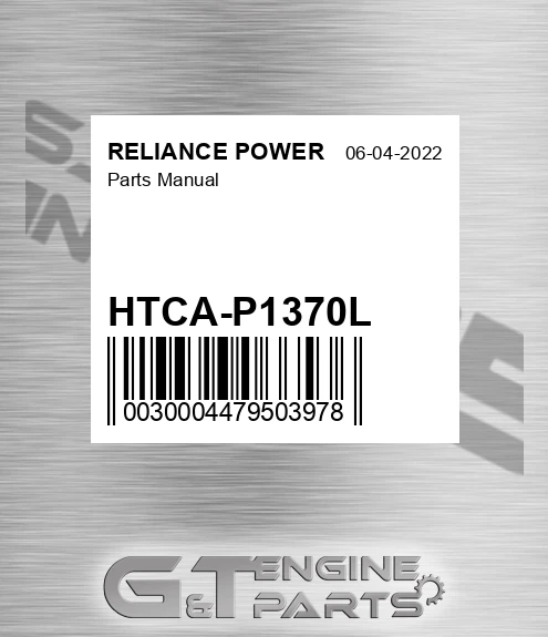 HTCA-P1370L Parts Manual for RELIANCE POWER