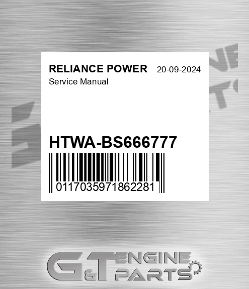HTWA-BS666777 Service Manual for RELIANCE POWER