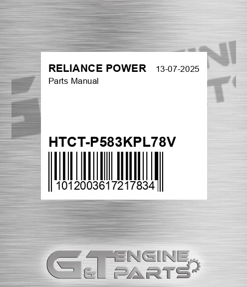 HTCT-P583KPL78V Parts Manual for RELIANCE POWER