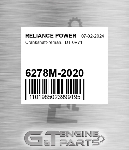 6278M-2020 Crankshaft-reman. Dt 6v71
