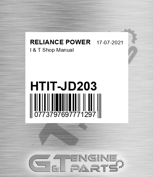 HTIT-JD203 I & T Shop Manual for RELIANCE POWER