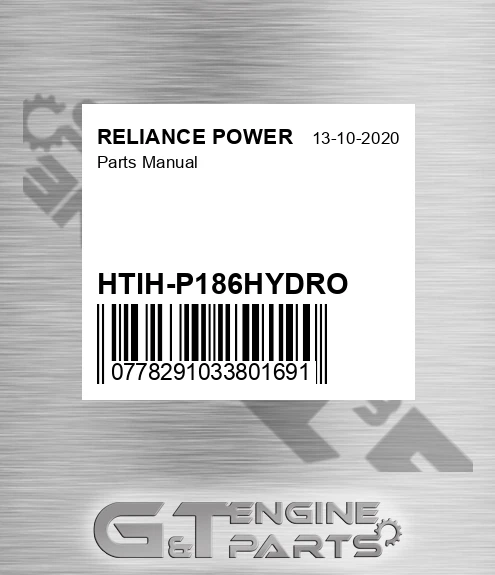HTIH-P186HYDRO Parts Manual for RELIANCE POWER