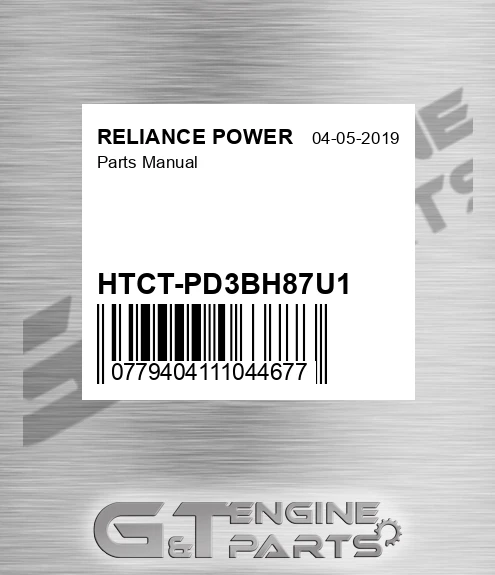HTCT-PD3BH87U1 Parts Manual for RELIANCE POWER
