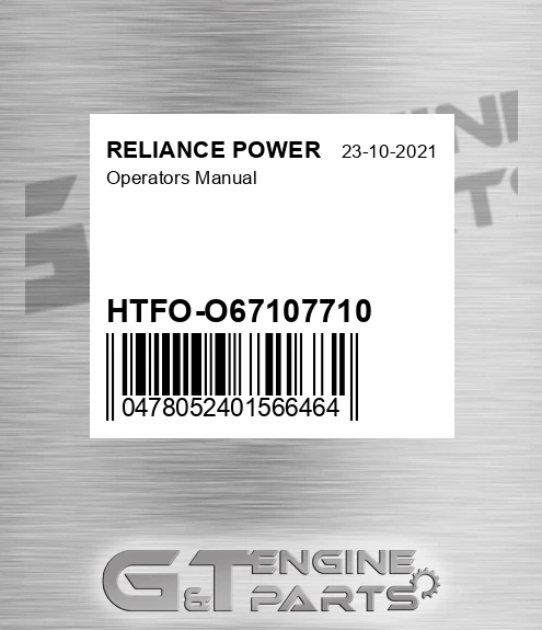 HTFO-O67107710 Operators Manual for RELIANCE POWER