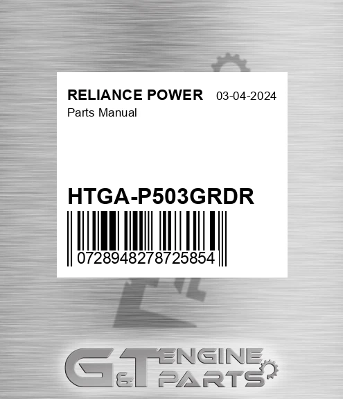 HTGA-P503GRDR Parts Manual for RELIANCE POWER