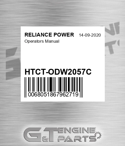 HTCT-ODW2057C Operators Manual for RELIANCE POWER