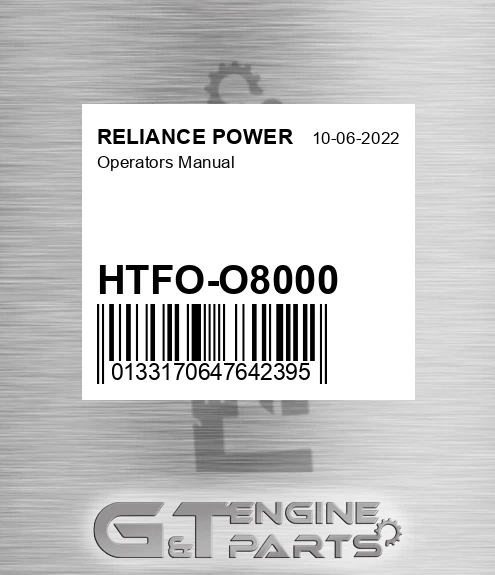 HTFO-O8000 Operators Manual for RELIANCE POWER