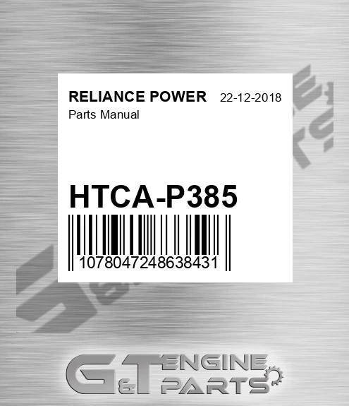 HTCA-P385 Parts Manual for RELIANCE POWER