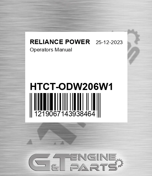 HTCT-ODW206W1 Operators Manual for RELIANCE POWER