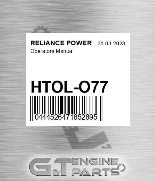 HTOL-O77 Operators Manual for RELIANCE POWER