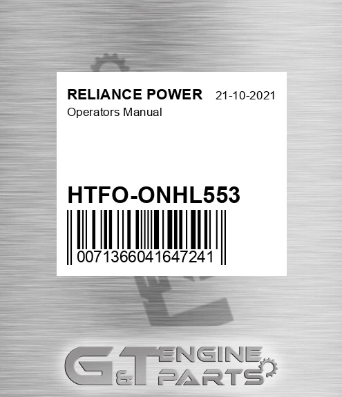 HTFO-ONHL553 Operators Manual for RELIANCE POWER