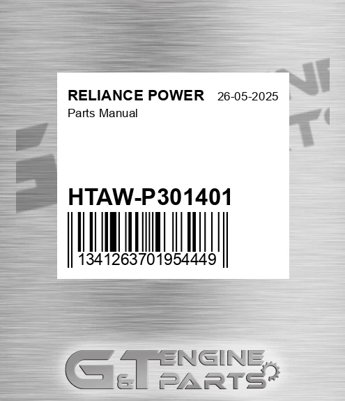 HTAW-P301401 Parts Manual for RELIANCE POWER