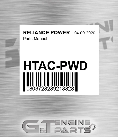 HTAC-PWD Parts Manual for RELIANCE POWER
