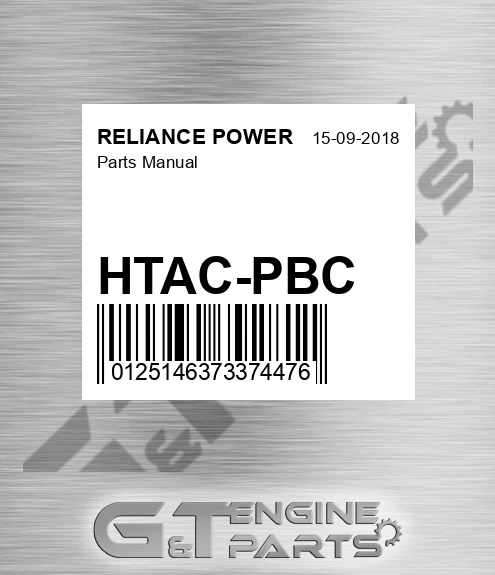 HTAC-PBC Parts Manual for RELIANCE POWER