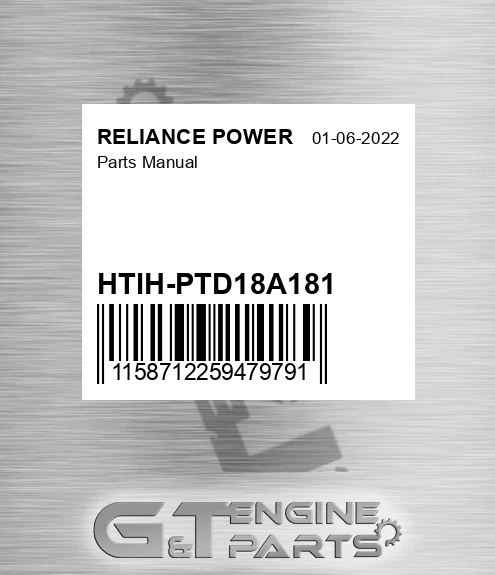 HTIH-PTD18A181 Parts Manual for RELIANCE POWER