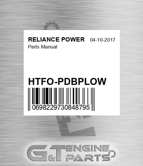 HTFO-PDBPLOW Parts Manual for RELIANCE POWER
