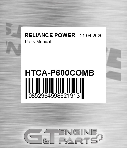 HTCA-P600COMB Parts Manual for RELIANCE POWER