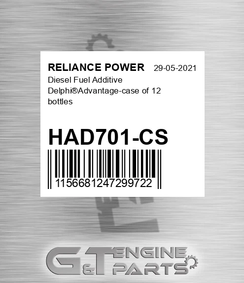 HAD701-CS Diesel Fuel Additive Delphi®advantage-case Of 12 Bottles for RELIANCE POWER