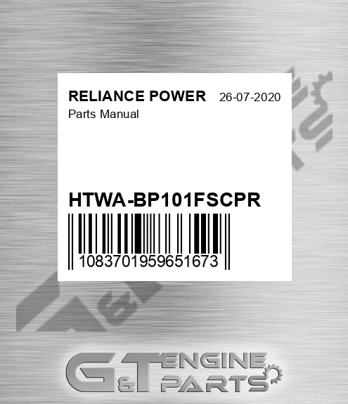 HTWA-BP101FSCPR Parts Manual for RELIANCE POWER