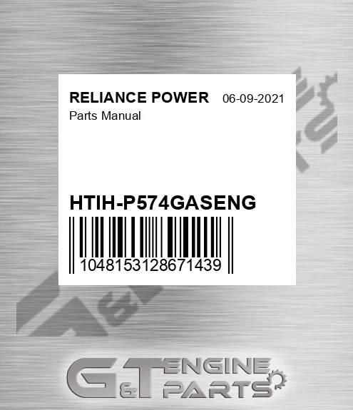 HTIH-P574GASENG Parts Manual for RELIANCE POWER