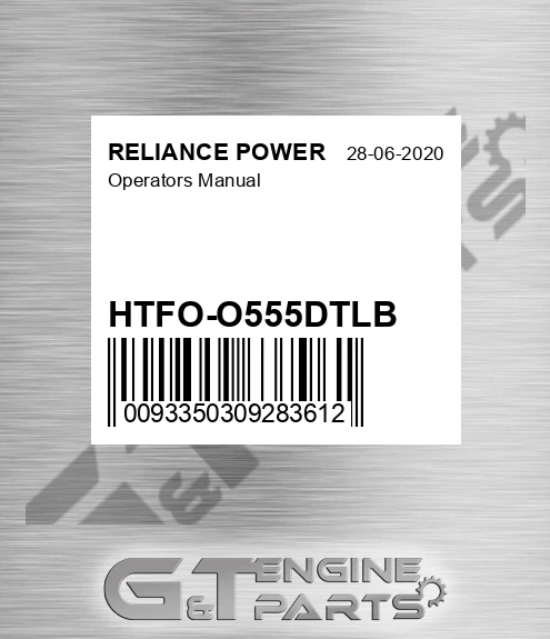 HTFO-O555DTLB Operators Manual for RELIANCE POWER