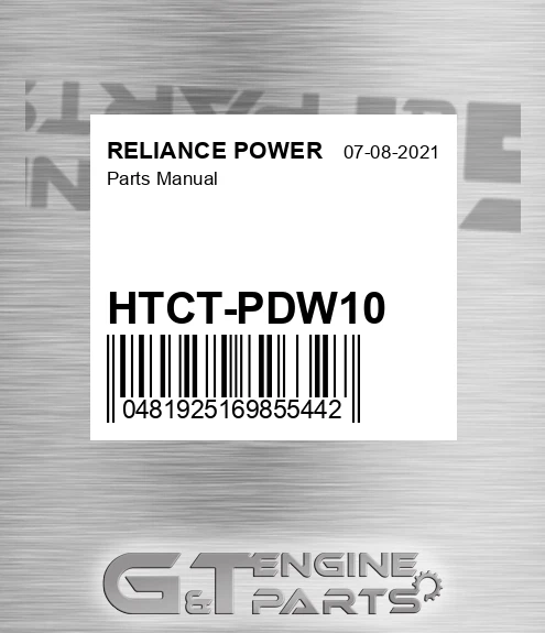 HTCT-PDW10 Parts Manual for RELIANCE POWER