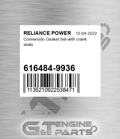 616484-9936 Conversion Gasket Set-with Crank Seals for RELIANCE POWER