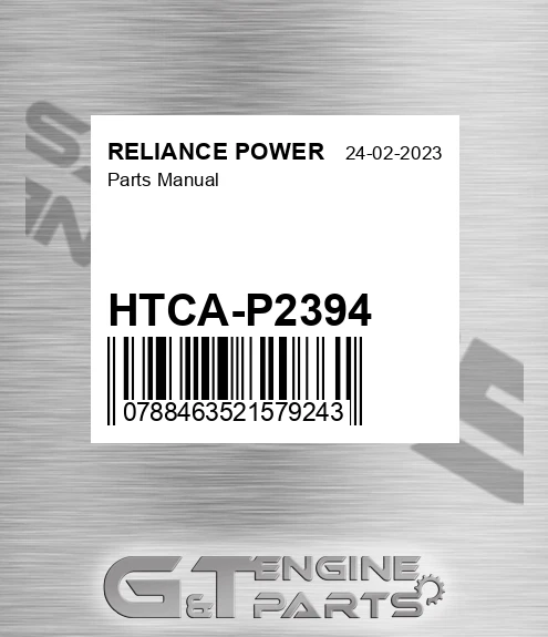 HTCA-P2394 Parts Manual for RELIANCE POWER