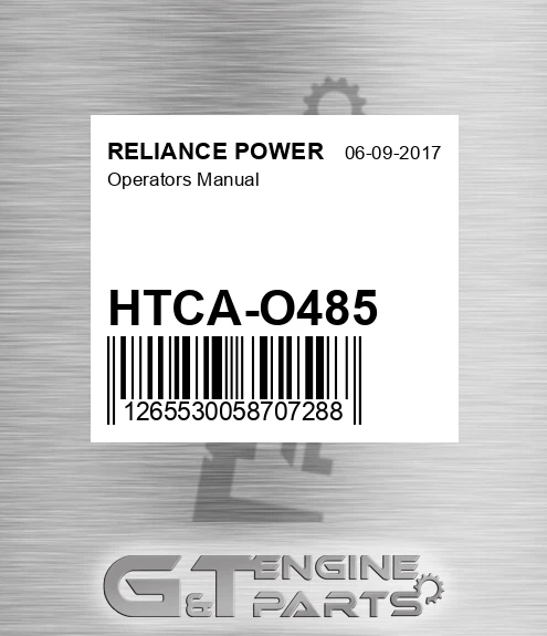 HTCA-O485 Operators Manual for RELIANCE POWER