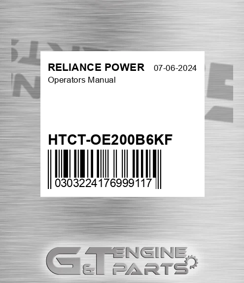 HTCT-OE200B6KF Operators Manual for RELIANCE POWER