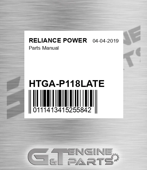 HTGA-P118LATE Parts Manual for RELIANCE POWER