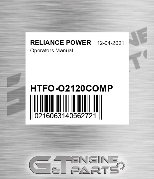 HTFO-O2120COMP Operators Manual for RELIANCE POWER