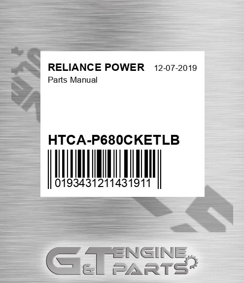 HTCA-P680CKETLB Parts Manual for RELIANCE POWER