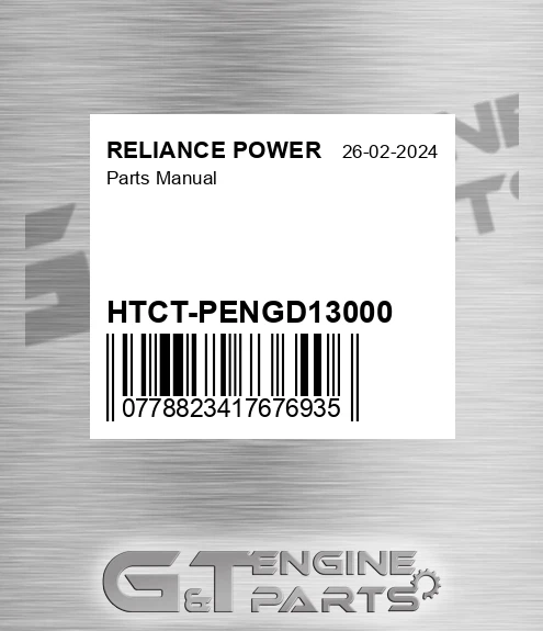HTCT-PENGD13000 Parts Manual for RELIANCE POWER