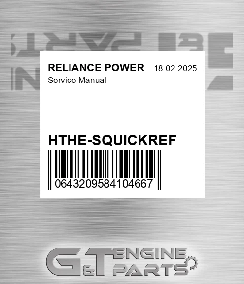 HTHE-SQUICKREF Service Manual for RELIANCE POWER