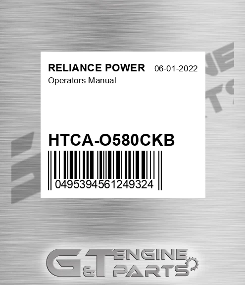 HTCA-O580CKB Operators Manual for RELIANCE POWER