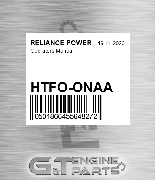 HTFO-ONAA Operators Manual for RELIANCE POWER