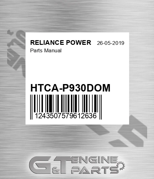 HTCA-P930DOM Parts Manual for RELIANCE POWER