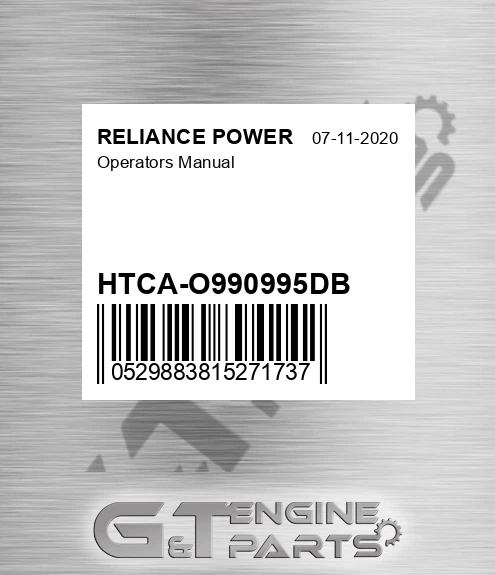 HTCA-O990995DB Operators Manual for RELIANCE POWER