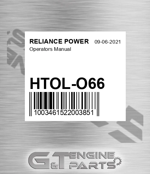 HTOL-O66 Operators Manual for RELIANCE POWER